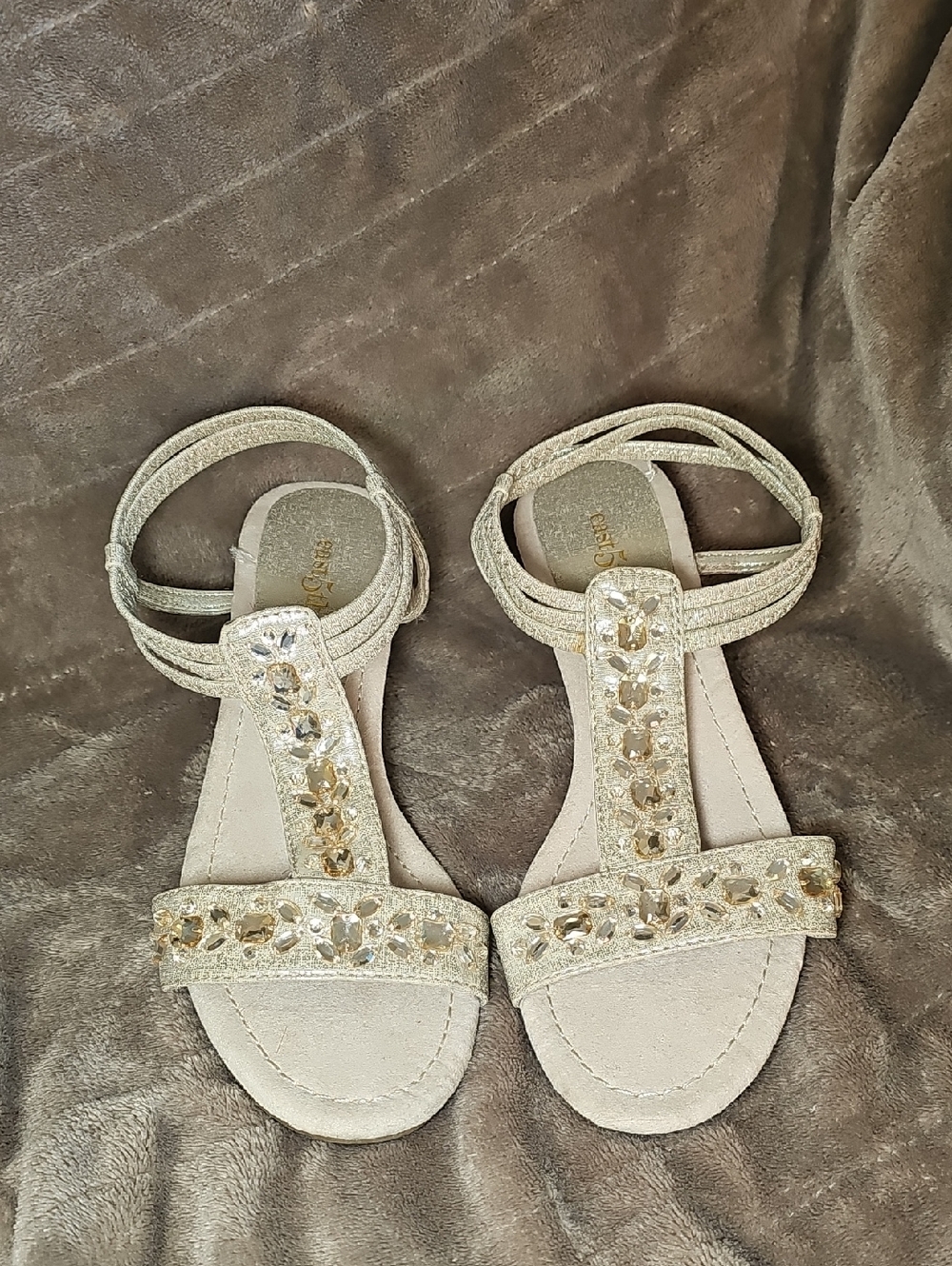 East 5th Violetta Silver Jeweled T-Strap Wedge Sandal Size 6.5 Womens